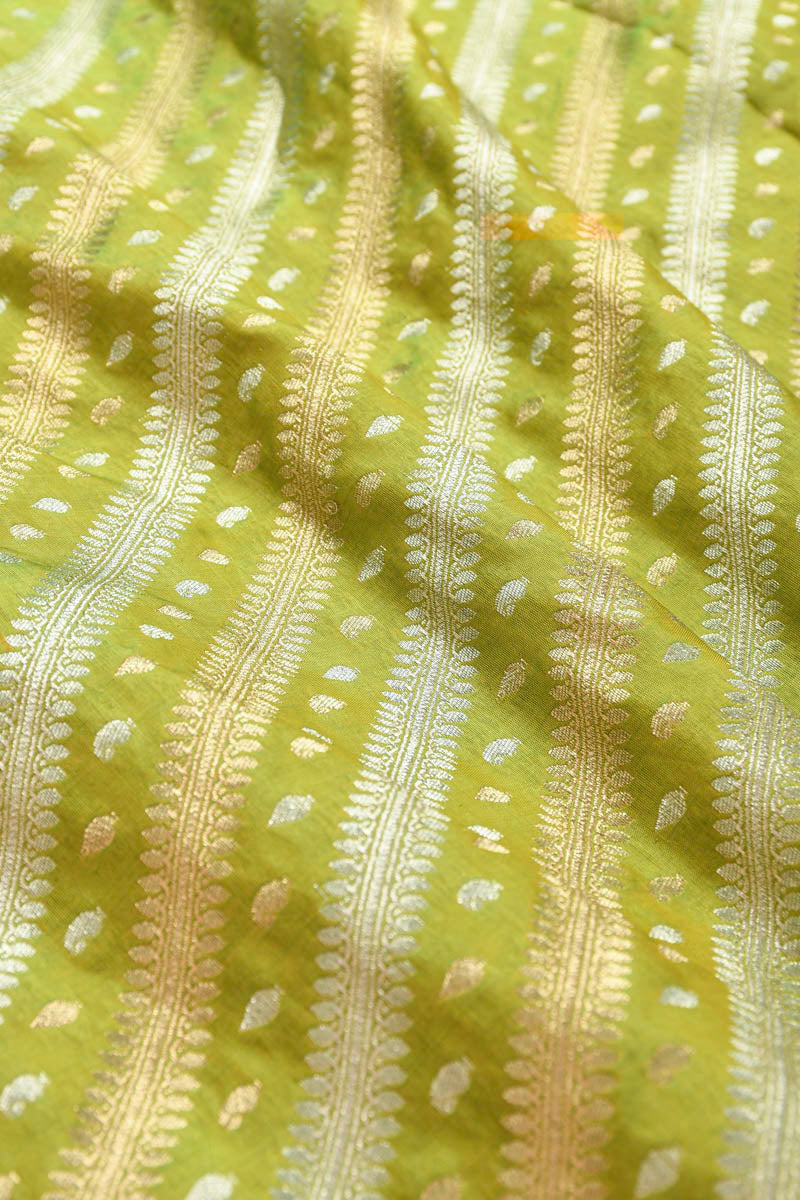 Parakeet Green Handwoven Banarasi Silk Fabric - Chinaya Banaras