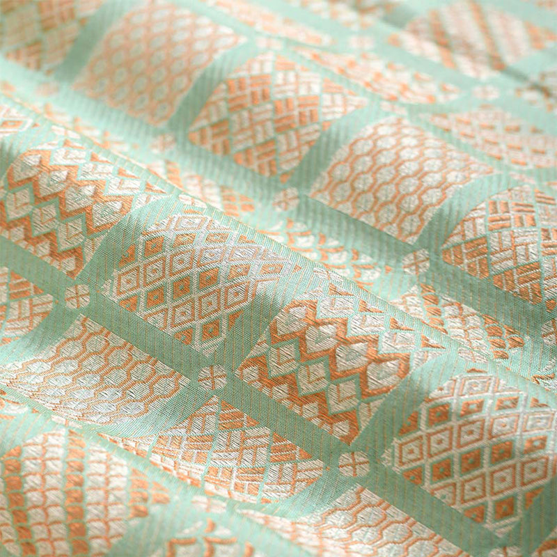 Turquoise Handwoven Banarasi Silk Fabric by Chinaya Banaras