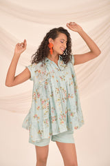 Powder Blue Floral Printed Modal Short Dress