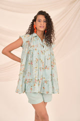 Powder Blue Floral Printed Modal Short Dress