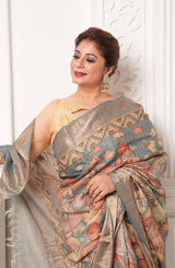 Malini Kapoor In Steel Blue Pichwai Printed Tussar Silk Saree - Chinaya Banaras