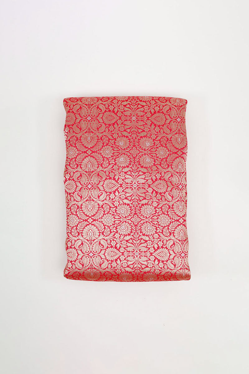 Candy Red Handwoven Banarasi Silk Fabric by Chinaya Banaras