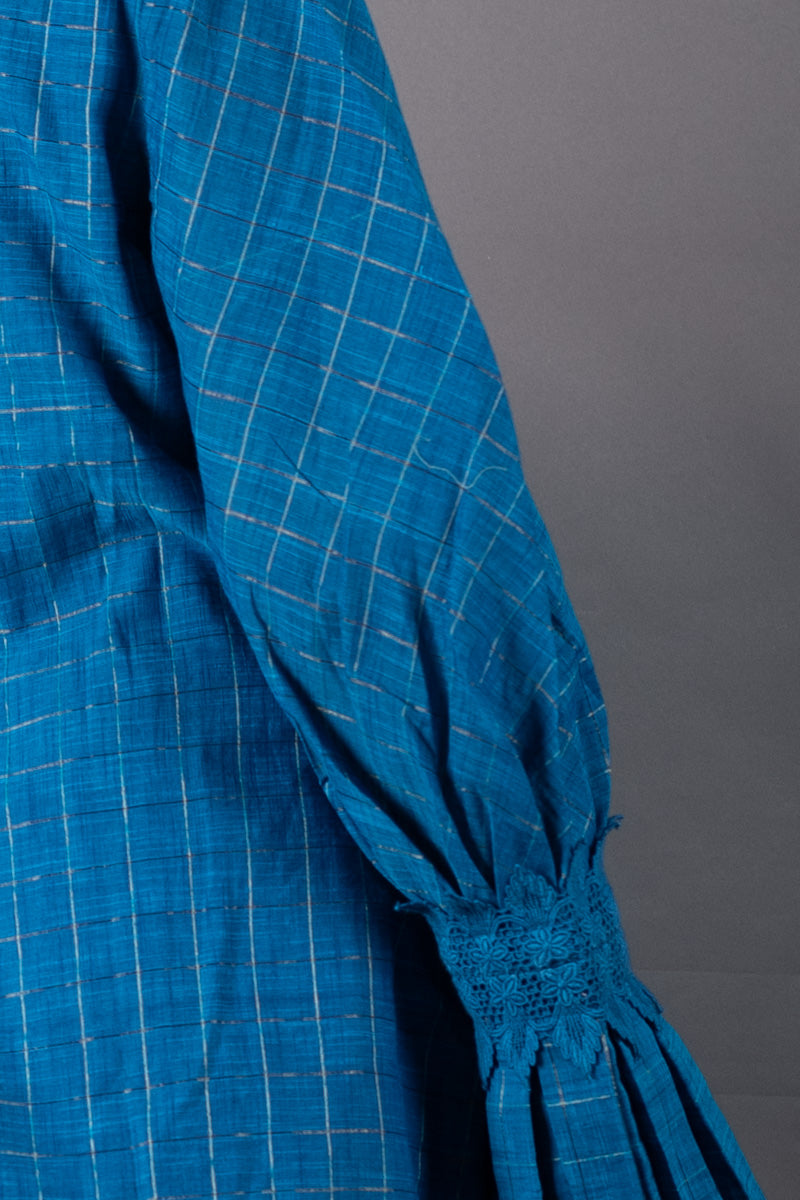 Teal Blue Woven Cotton Kurta Set - Chinaya Banaras