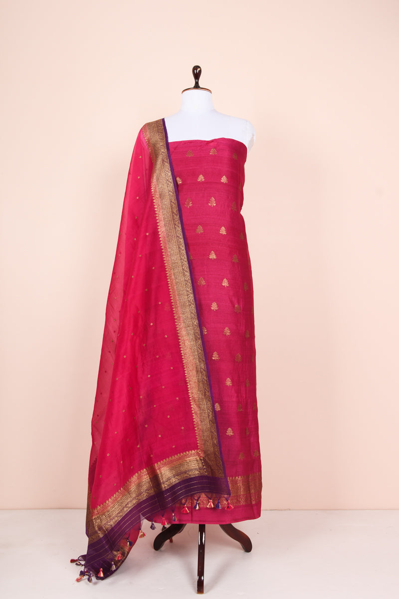 Magenta Pink Handwoven Tussar Silk  Co-ord Dress Material