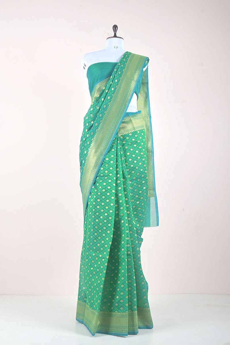 Seafoam Green Woven Banarasi Cotton Saree By Chinaya Banaras