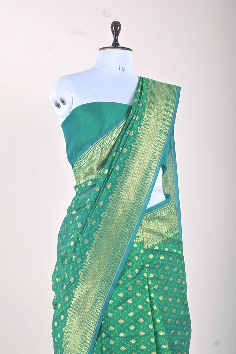Seafoam Green Woven Banarasi Cotton Saree