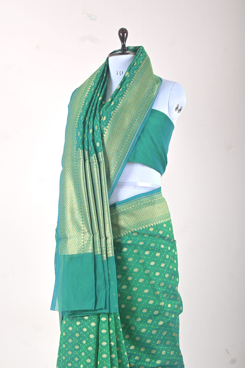 Seafoam Green Woven Banarasi Cotton Saree