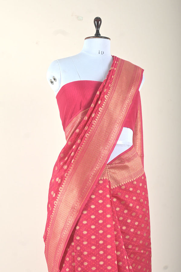 Magenta Woven Banarasi Cotton Saree