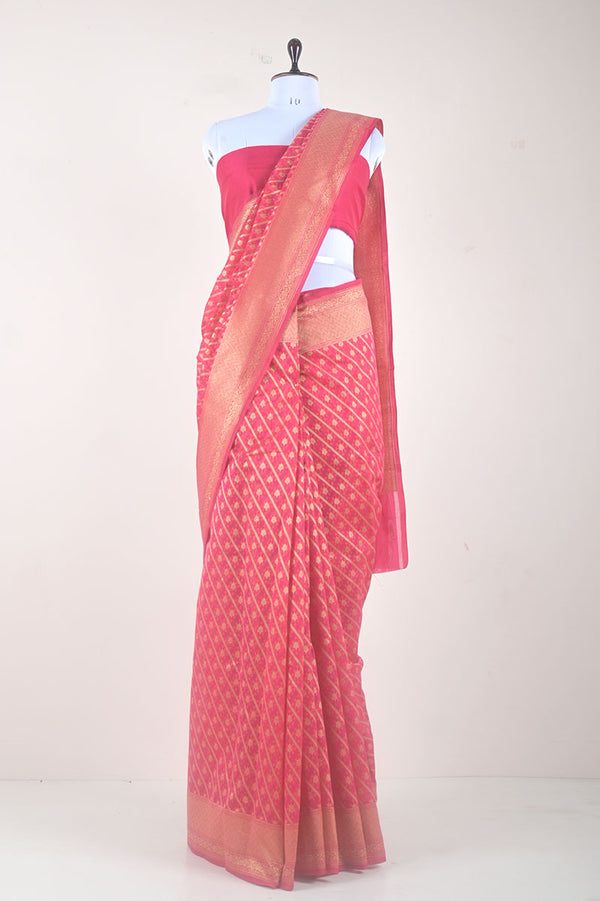 Magenta Pink Woven Banarasi Cotton Saree  By Chinaya Banaras 