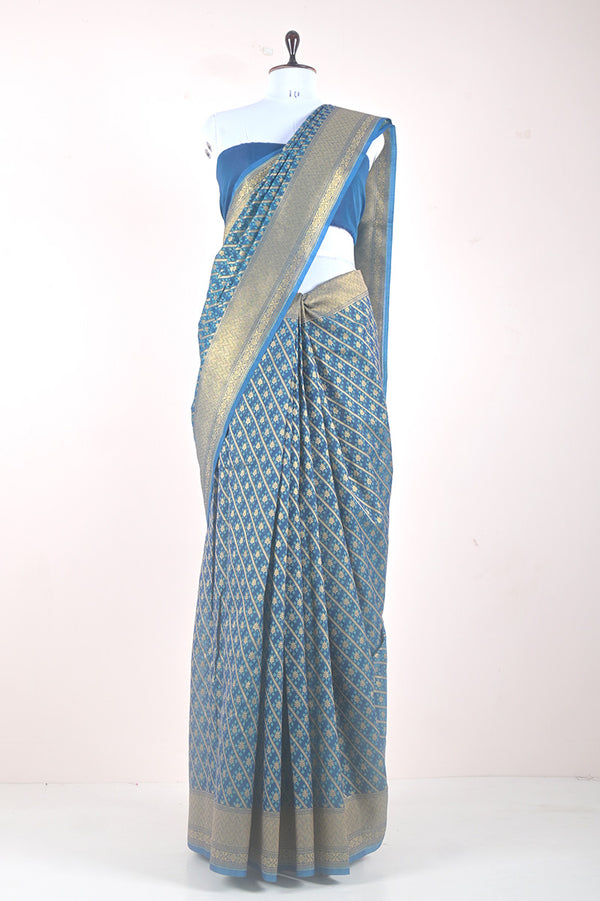 Blue Woven Banarasi Cotton Saree By Chinaya Banaras 