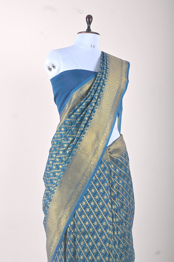 Blue Woven Banarasi Cotton Saree