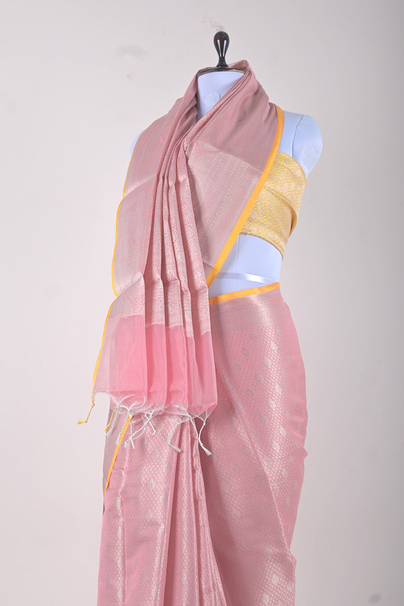 Sulata Mitra In Rose Pink Woven Banarasi Cotton Saree