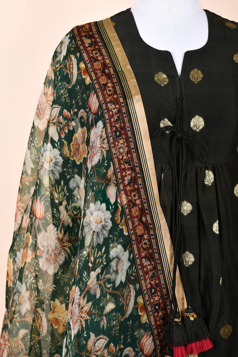 Deep Green Woven Chanderi Silk Suit Set