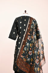 Dark Navy Blue  Woven Chanderi Silk Suit Set