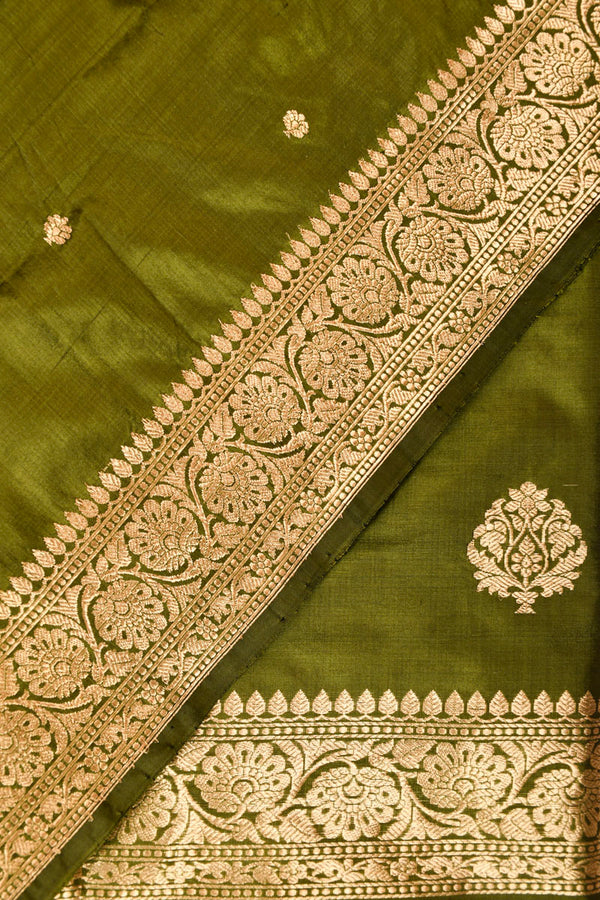 Henna Green Handwoven Banarasi Silk Co-ord Dress Material