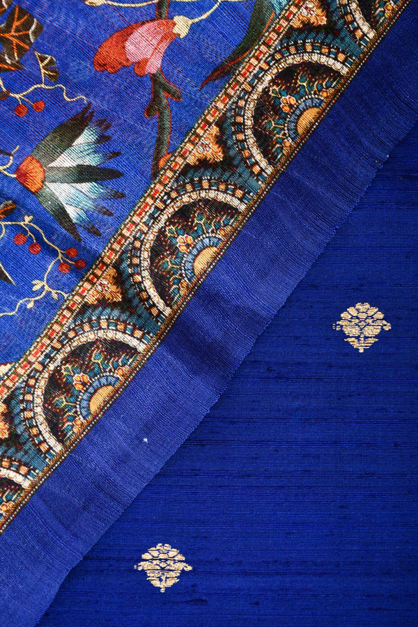 Navy Blue Handwoven Raw Silk Dress Material