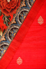 Scarlet Red Handwoven Raw Silk Dress Material
