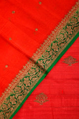Vermillion Red Handwoven Tussar Silk Co-ord Dress Material