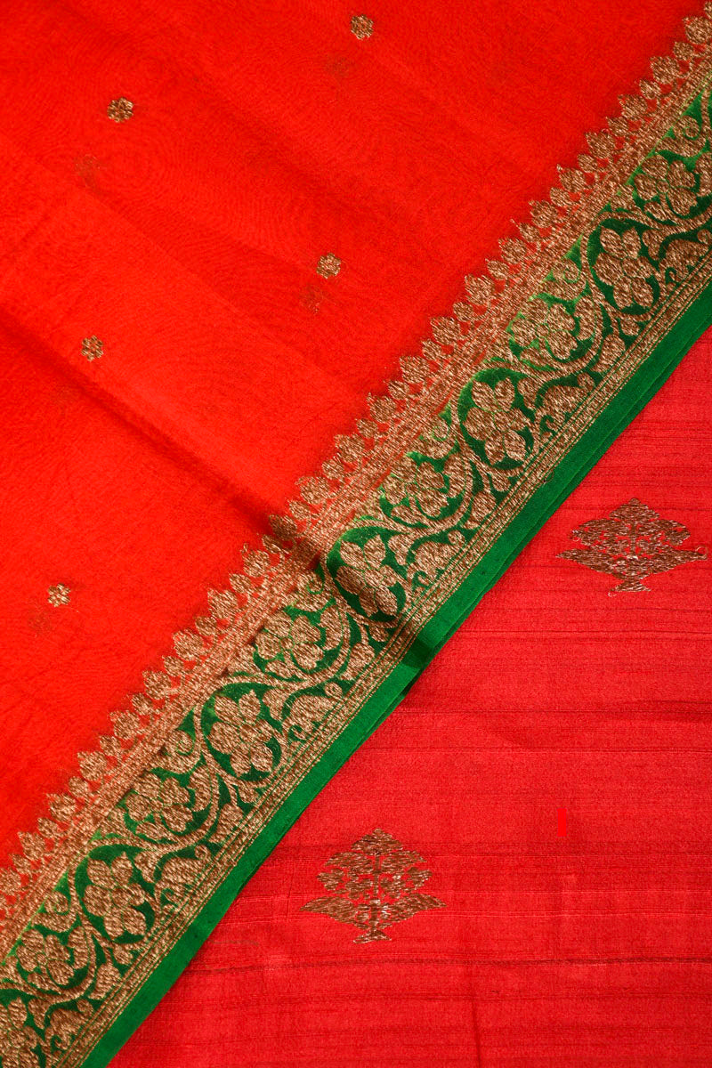 Vermillion Red Handwoven Tussar Silk Co-ord Dress Material
