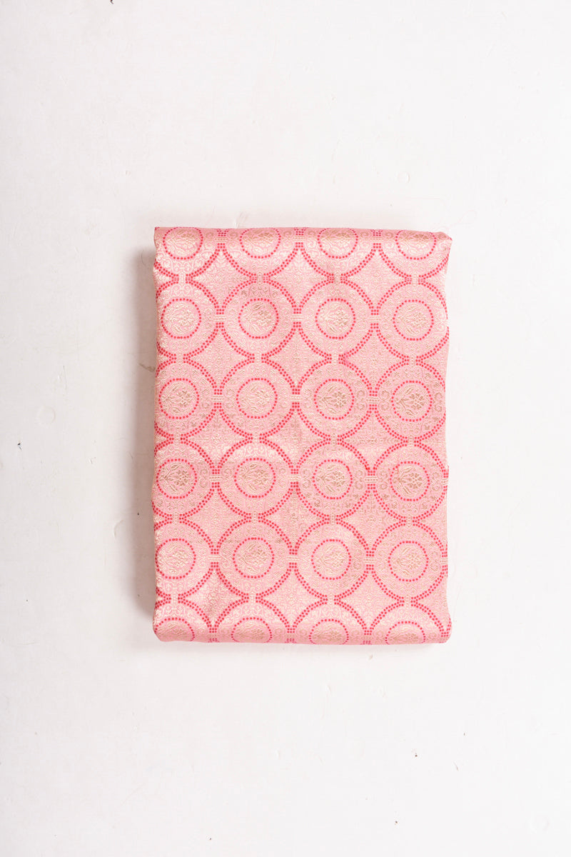 Rose Pink Geometrical Handwoven Banarasi Silk Fabric  By Chinaya Banaras