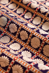 Dark Purple Checked Handwoven Banarasi Silk Fabric By Chinaya Banaras 