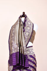 Indigo Striped Handwoven Banarasi Katan Silk Saree