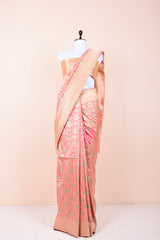 Crepe Pink Handwoven Meenadar Banarasi Silk Saree By Chinaya Banaras 