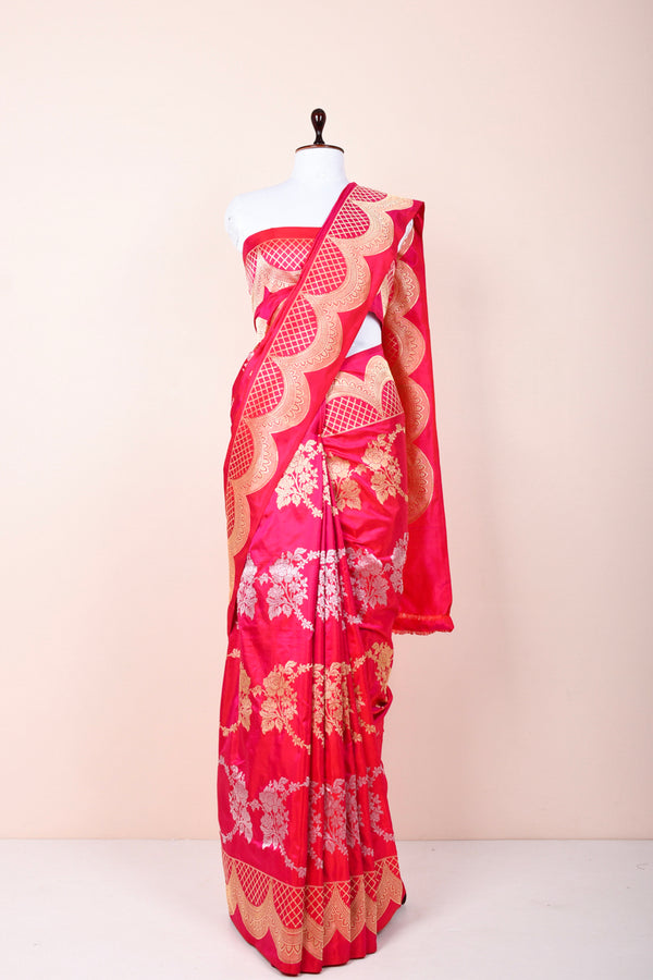 Stunning Magenta Pink Handwoven Banarasi Silk Saree At Chinaya Banaras 