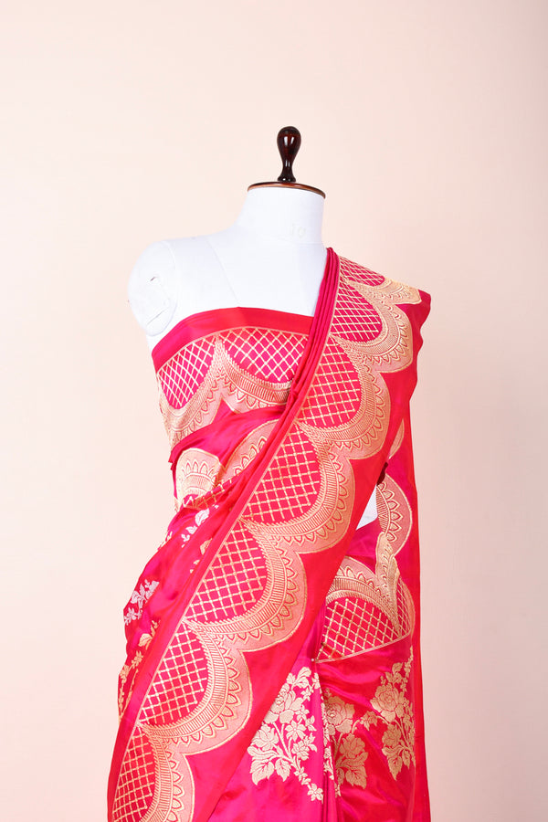Stunning Magenta Pink Handwoven Banarasi Silk Saree