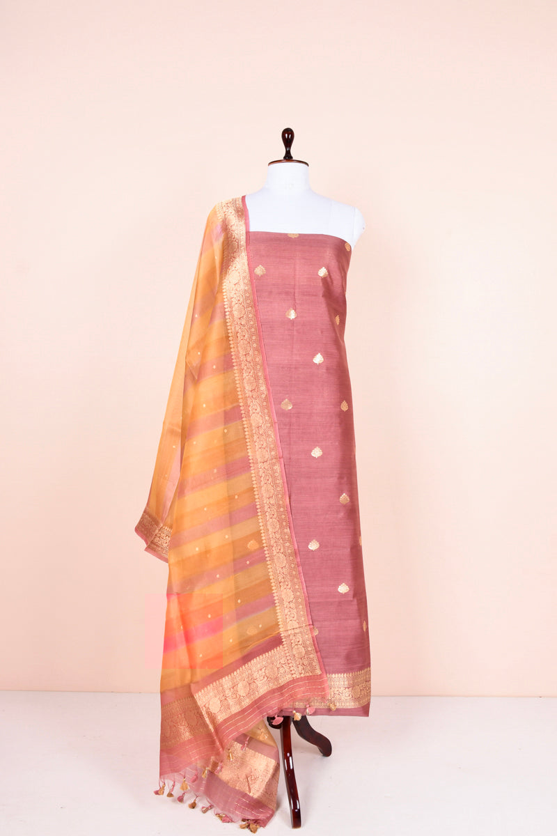 Mauve Handwoven Chiniya Silk Co-Ord Dress Material  By Chinaya Banaras 