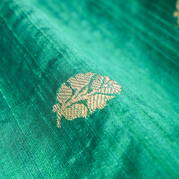 Green Kadhwa Weave Raw Silk Fabric At Chinaya Banaras