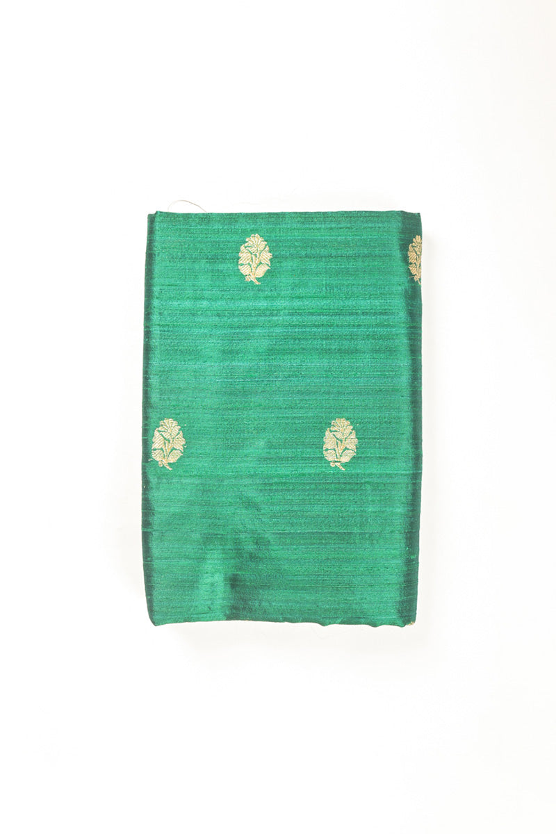 Exclusive Sapphire Green Kadhwa Weave Raw Silk Fabric