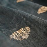 Rich Black Kadhwa Weave Raw Silk Fabric