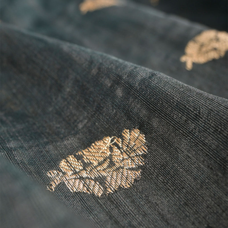 Rich Black Kadhwa Weave Raw Silk Fabric