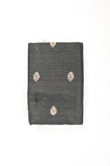 Rich Black Kadhwa Weave Raw Silk Fabric