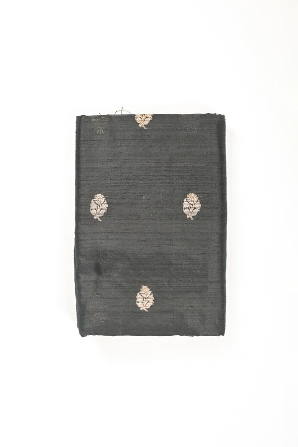 Rich Black Kadhwa Weave Raw Silk Fabric