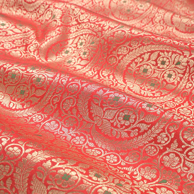 Products Bright Red Handwoven Banarasi Silk Fabric