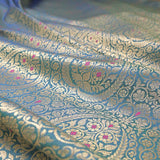 Peacock Blue Handwoven Banarasi Silk Fabric