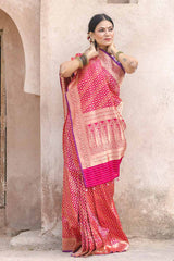 Deep Pink Geometrical Handwoven Banarasi Silk Saree By Chinaya Banaras 