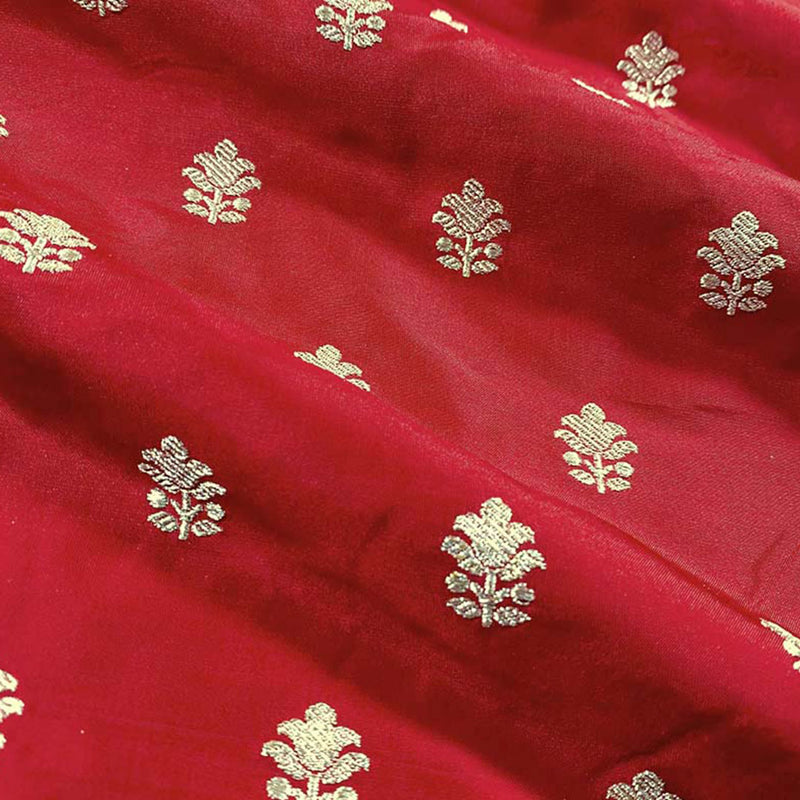 Red Kadhwa Woven Banarasi Katan Silk Fabric At Chinaya Banaras