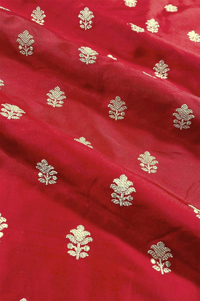 Red Kadhwa Woven Banarasi Katan Silk Fabric