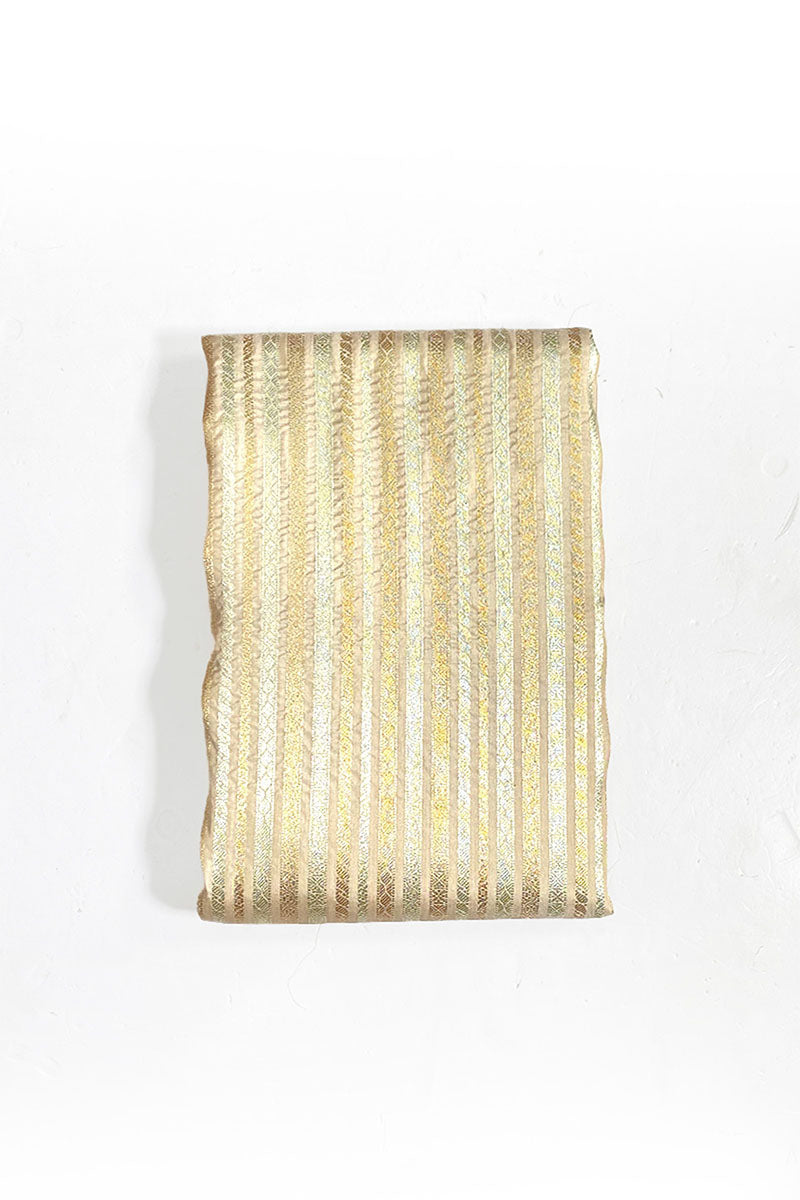 Beige Striped Woven Banarasi Silk Fabric - Chinaya Banaras