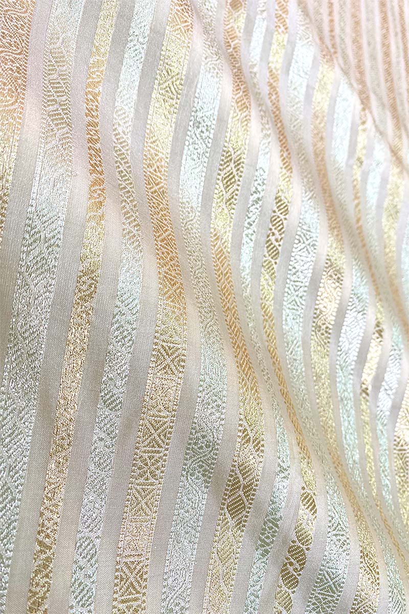 Beige Striped Woven Banarasi Silk Fabric By Chinaya Banaras 