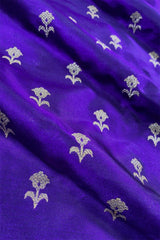Indigo Purple Kadhwa Woven Banarasi Katan Silk Fabric - Chinaya Banaras