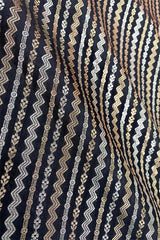 Deep Black Striped Woven Banarasi Silk Fabric By Chinaya banaras