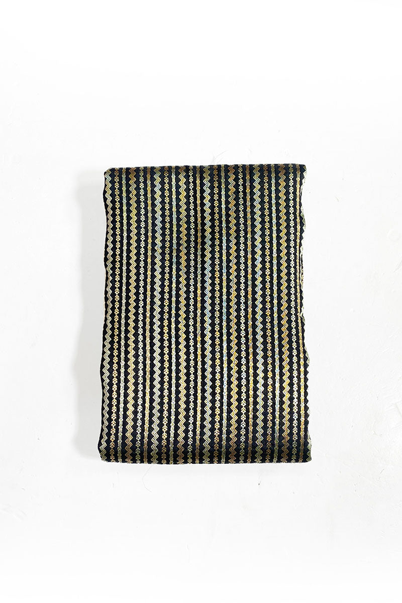 Deep Black Striped Woven Banarasi Silk Fabric