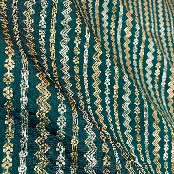 Products Peacock Green Striped Woven Banarasi Silk Fabric