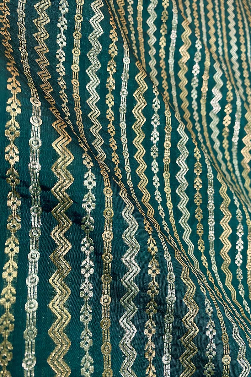 Peacock blue Striped Woven Banarasi Silk Fabric Zoom View By Chinaya Banaras 