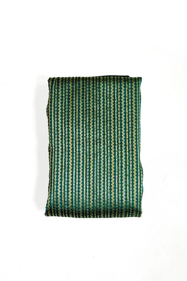 Peacock Green Striped Woven Banarasi Silk Fabric