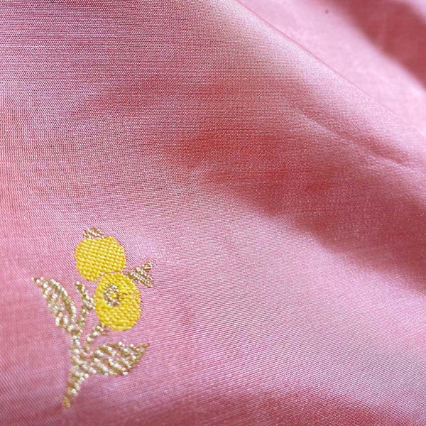 Peachy Pink Kadhwa Woven Banarasi Katan Silk Fabric